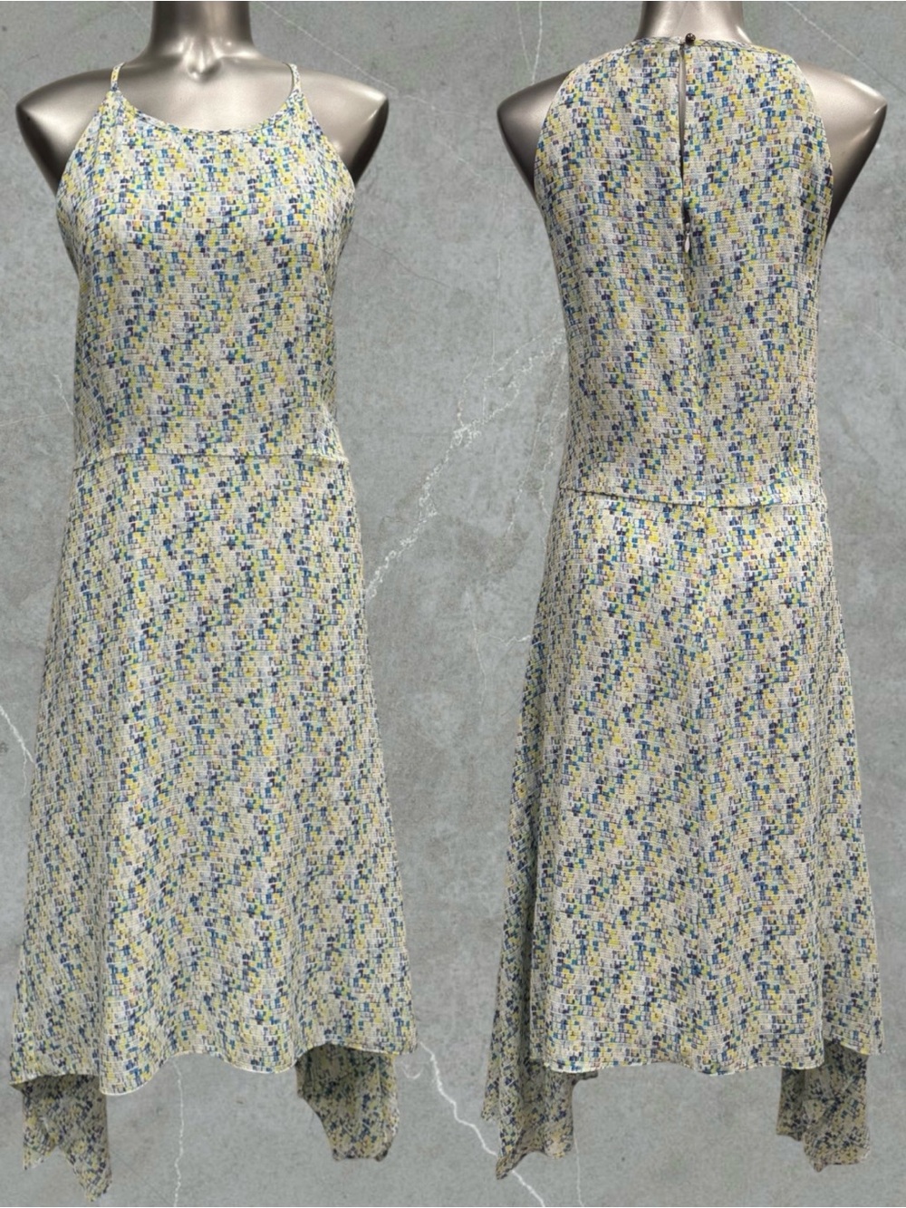 2 for $30 | The Limited High-Low Halter Dress in White, Blue and Yellow Mosaic